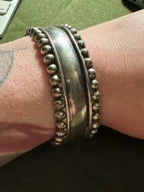 Sterling Silver Beaded style Cuff Bracelet - Silver